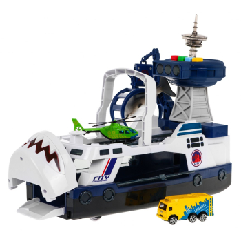 Interaktywna łódź policyjna dla dzieci 3+ Akcesoria rekin auto helikopter